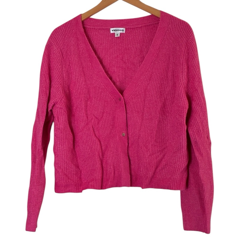 Vigoss | Like new bright pink knit boxy sleeve knit cardigan sweater